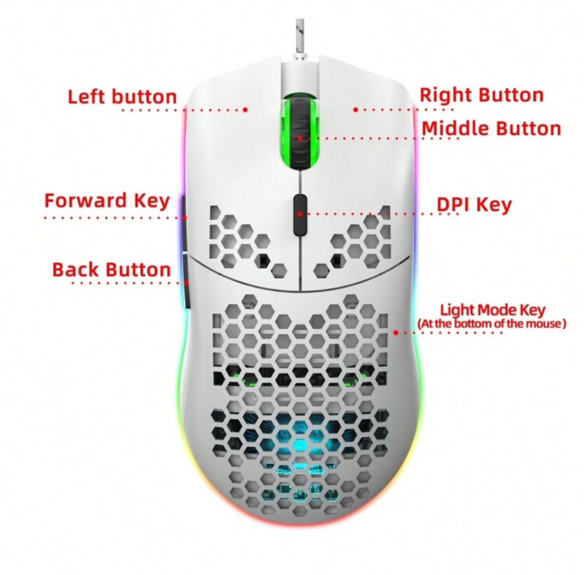 HXSJ-J900 Wired Gaming Mouse with RGB Lighting