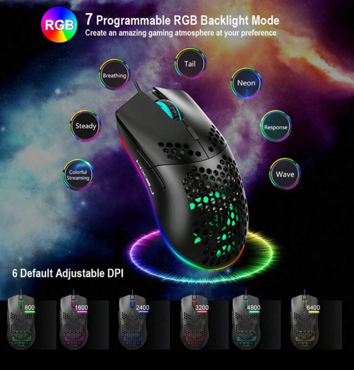 HXSJ-J900 Wired Gaming Mouse with RGB Lighting